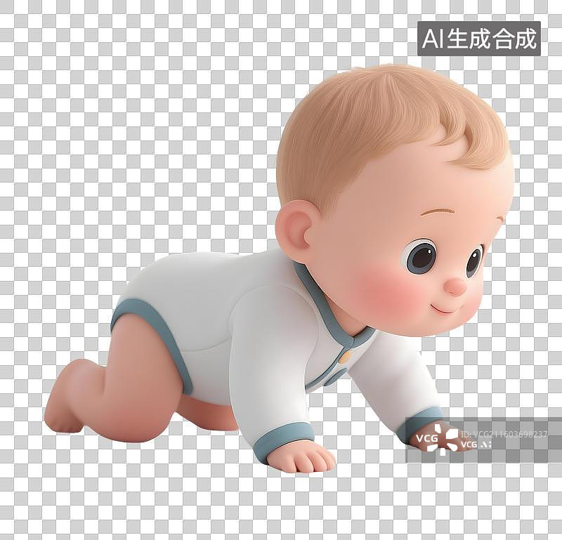 【AI数字艺术】AIGC：穿连体衣学习爬行的婴幼儿，元素，免抠图形图片素材