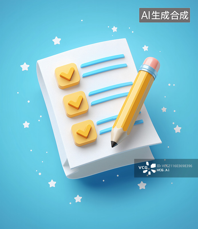 【AI数字艺术】完成的清单和铅笔图标图片素材