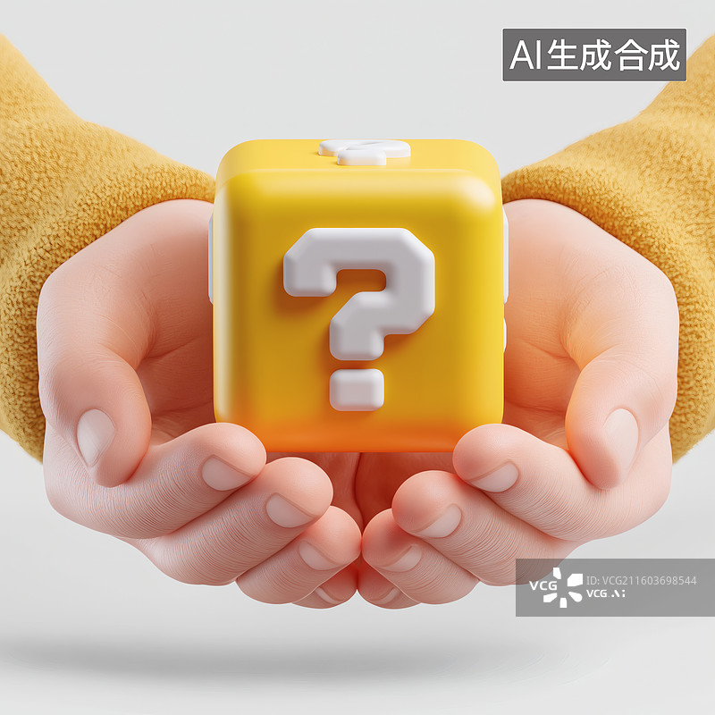 【AI数字艺术】双手捧着一个问号方块图片素材