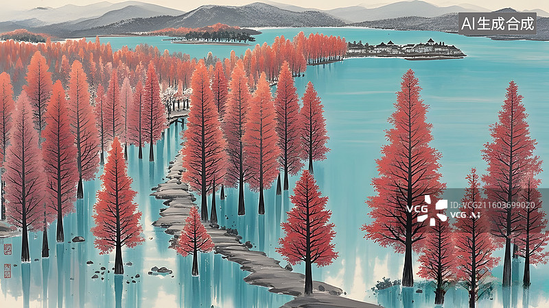 【AI数字艺术】水杉水彩画图片素材