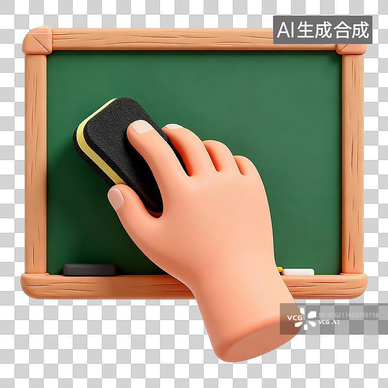 【AI数字艺术】3D立体粘土风格擦黑板手势免抠元素图片素材