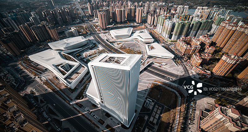 从云端看简阳，东来印象体育馆图片素材