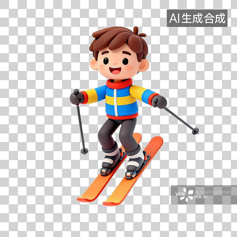 【AI数字艺术】冬天滑雪的男生插画图片素材