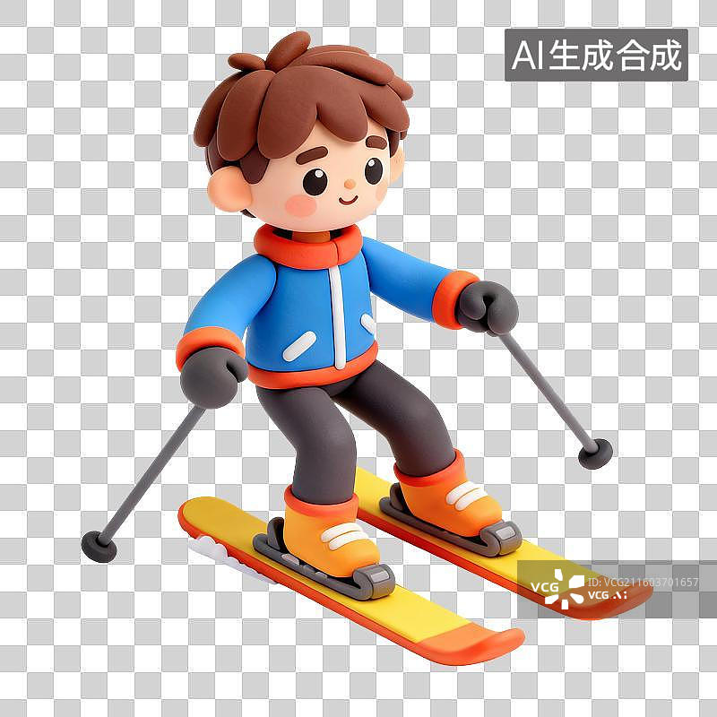 【AI数字艺术】冬天滑雪的男生插画图片素材
