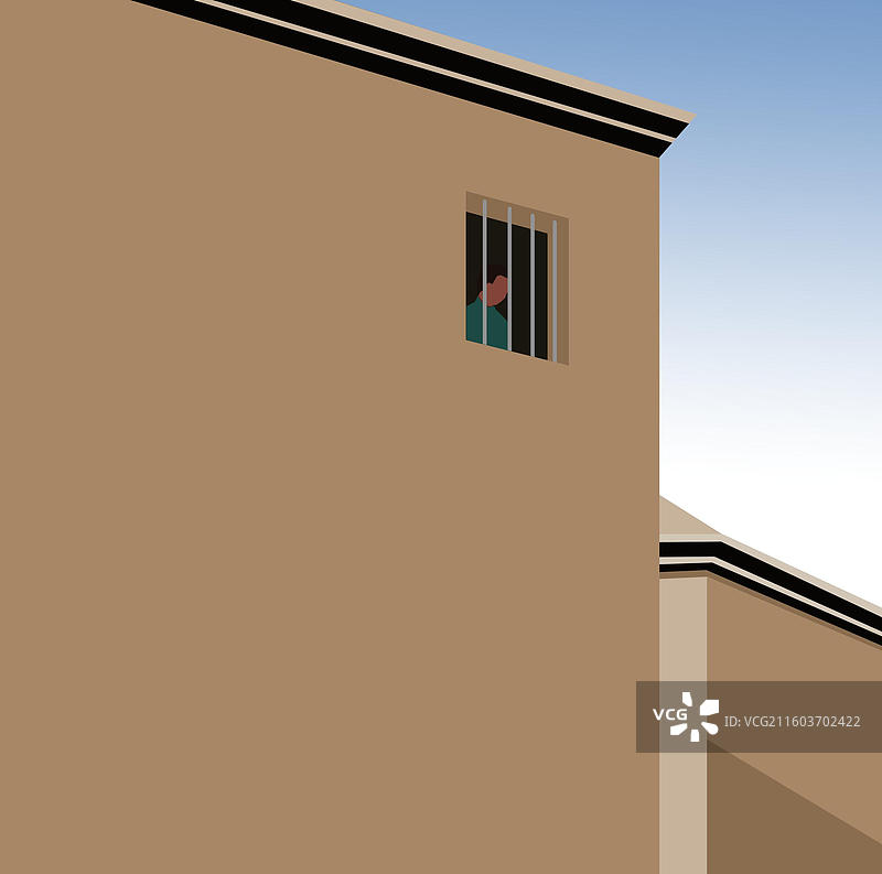 家园家乡的老房子隔壁墙壁围墙屋顶窗户里孤寂寂静天空插画图片素材