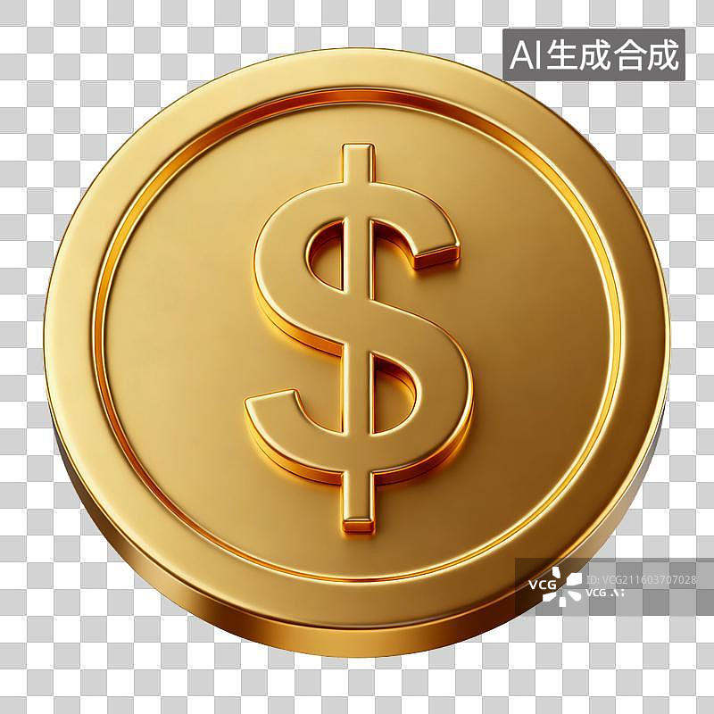 【AI数字艺术】金色美元符号金币3D图像图片素材