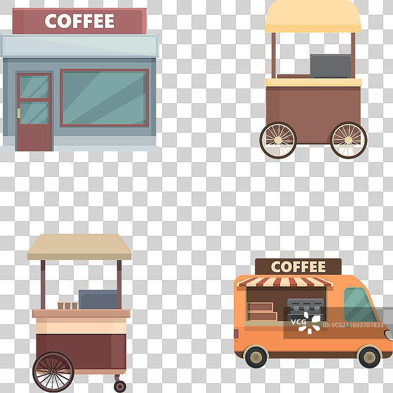 各种咖啡店和咖啡车的设计图片素材