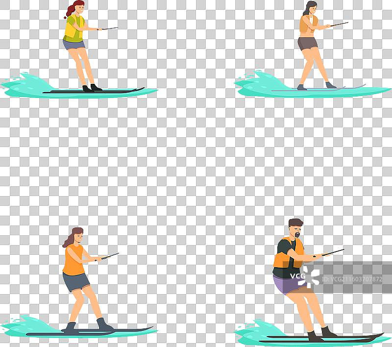 一群人在白色背景下进行桨板瑜伽图片素材