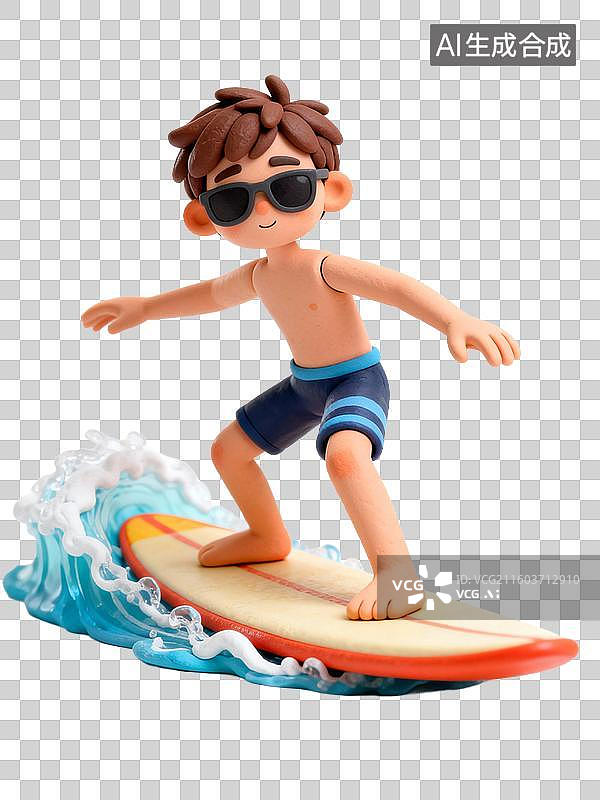【AI数字艺术】戴着墨镜冲浪的男孩图片素材