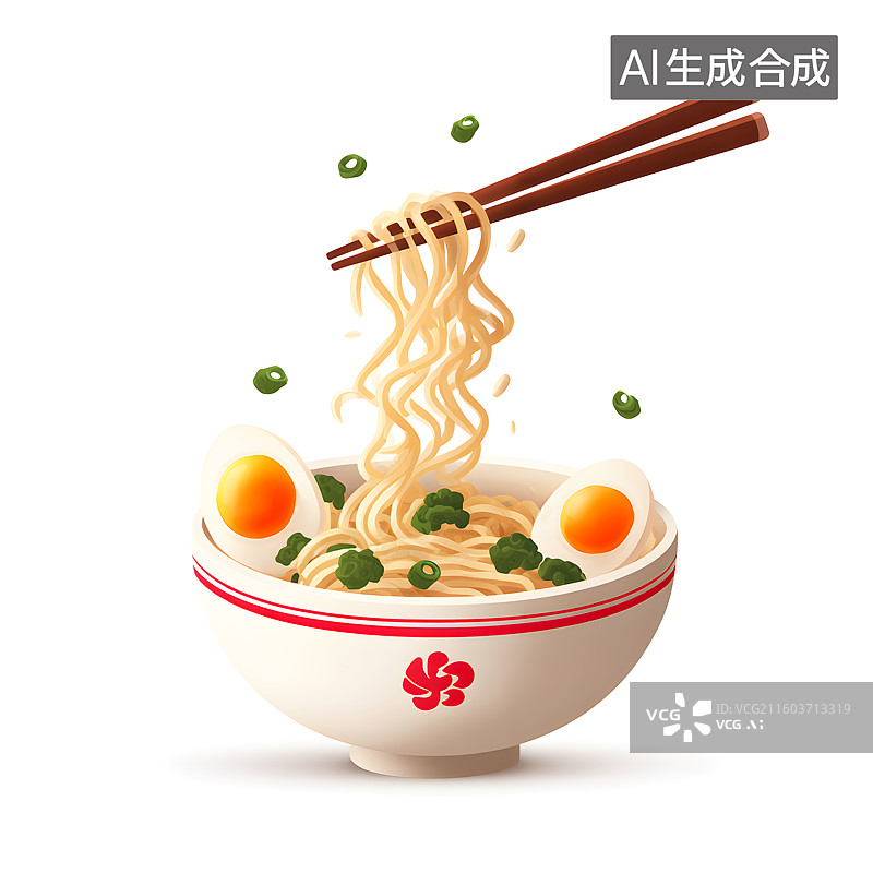 【AI数字艺术】一碗鸡蛋面卡通插画图片素材