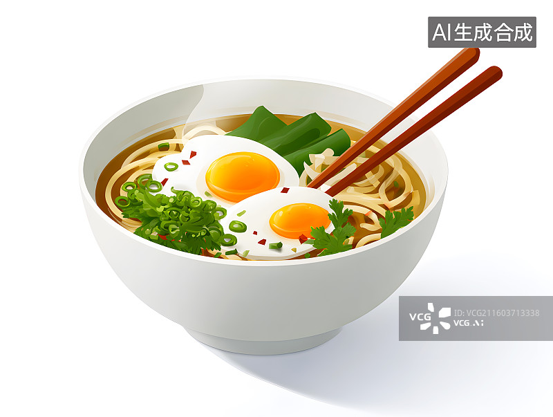 【AI数字艺术】一碗鸡蛋面卡通插画图片素材