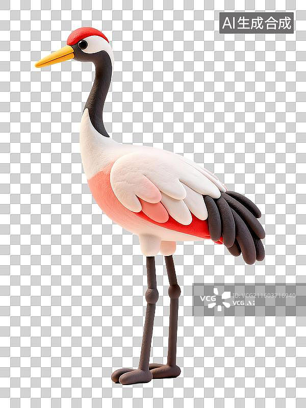 【AI数字艺术】一只黏土造型的丹顶鹤图片素材