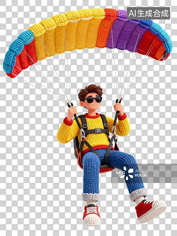【AI数字艺术】彩色钩针编织跳伞人物图片素材