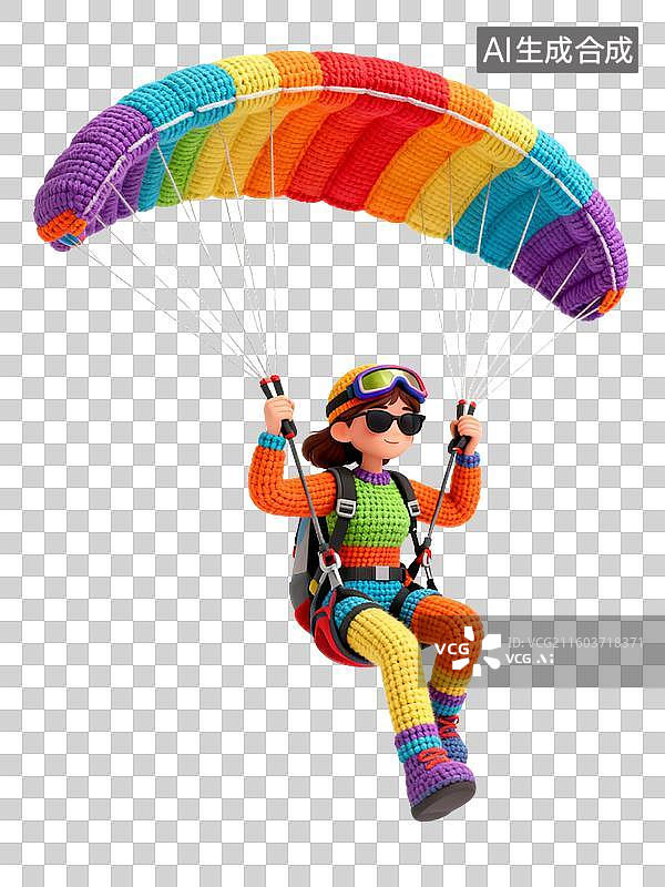 【AI数字艺术】彩色钩针跳伞者空中滑翔图片素材