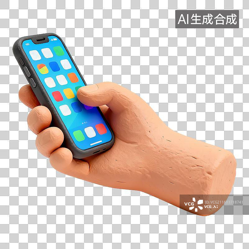 【AI数字艺术】3D立体粘土风格拿手机免抠元素图片素材