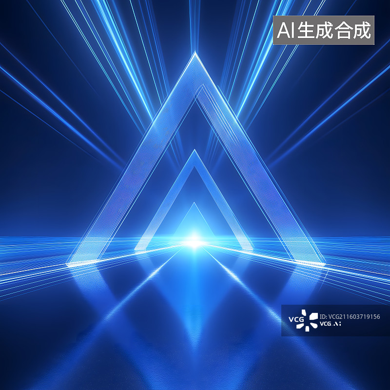 【AI数字艺术】抽象的未来霓虹背景，发光，光反射。图片素材