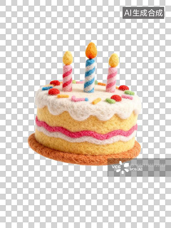 【AI数字艺术】手工毛毡生日蛋糕图片素材