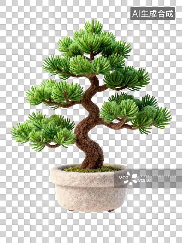 【AI数字艺术】一盆精致的微型松柏盆景树图片素材