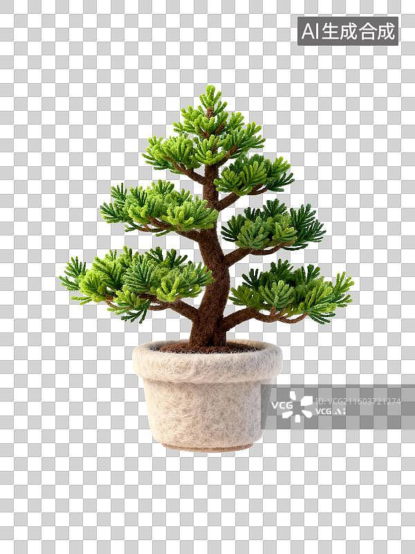 【AI数字艺术】一盆精致的微型松柏盆景树图片素材