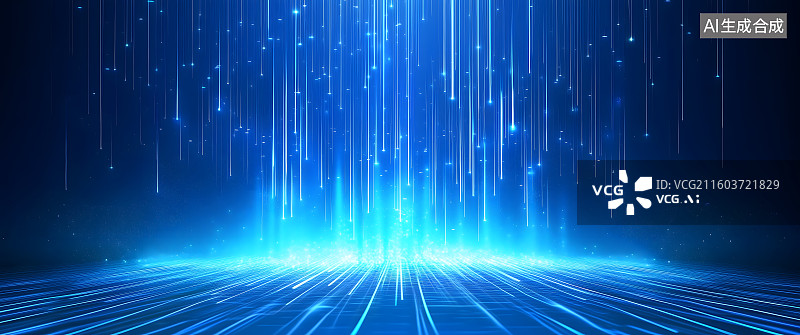【AI数字艺术】蓝色光束科技背景，未来科幻AI人工智能体系创意效果图片素材