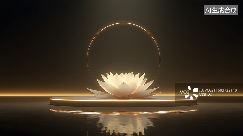 【AI数字艺术】黑金莲台光环绕尽显禅意先锋艺术韵图片素材