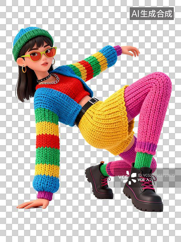 【AI数字艺术】色彩斑斓针织装舞者图片素材