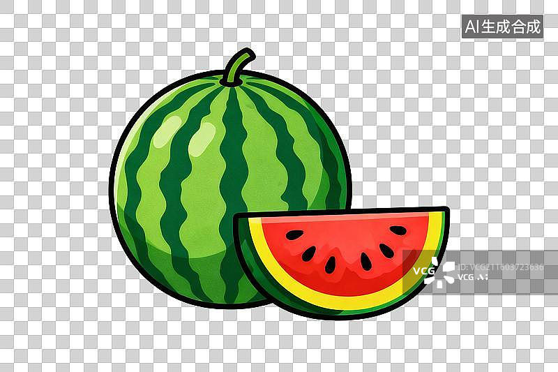 【AI数字艺术】卡通风格，新鲜美味的西瓜PNG格式的免扣元素图片素材