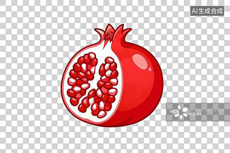 【AI数字艺术】卡通风格，切开的红色石榴PNG格式的免扣元素图片素材