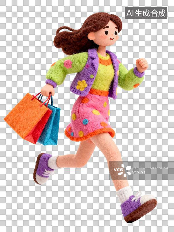 【AI数字艺术】奔跑购物的时尚女子图片素材