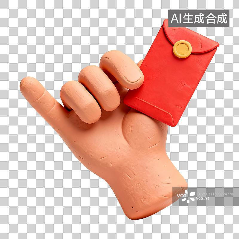 【AI数字艺术】3D立体粘土风格拿红包免抠元素图片素材