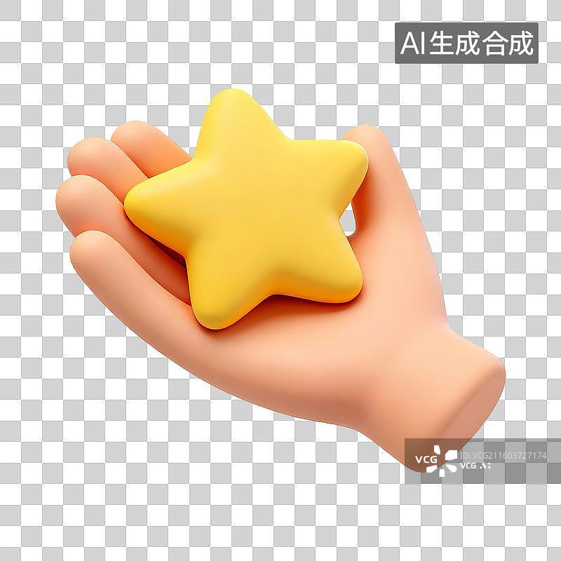 【AI数字艺术】3D立体粘土风格手捧星星免抠元素图片素材