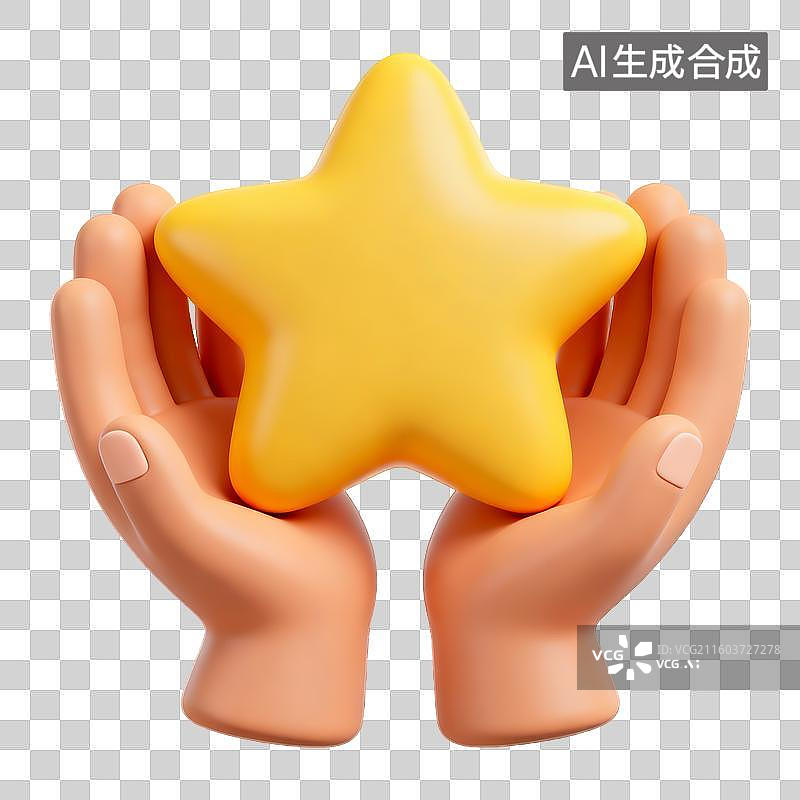 【AI数字艺术】3D立体粘土风格手捧星星免抠元素图片素材