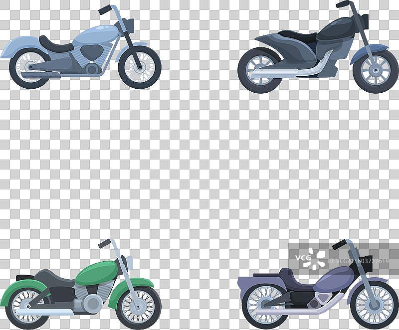 各种摩托车组合，孤立在白色背景上图片素材