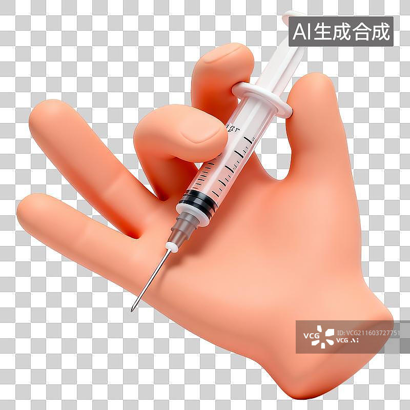 【AI数字艺术】3D立体粘土风格手拿着注射器免抠元素图片素材