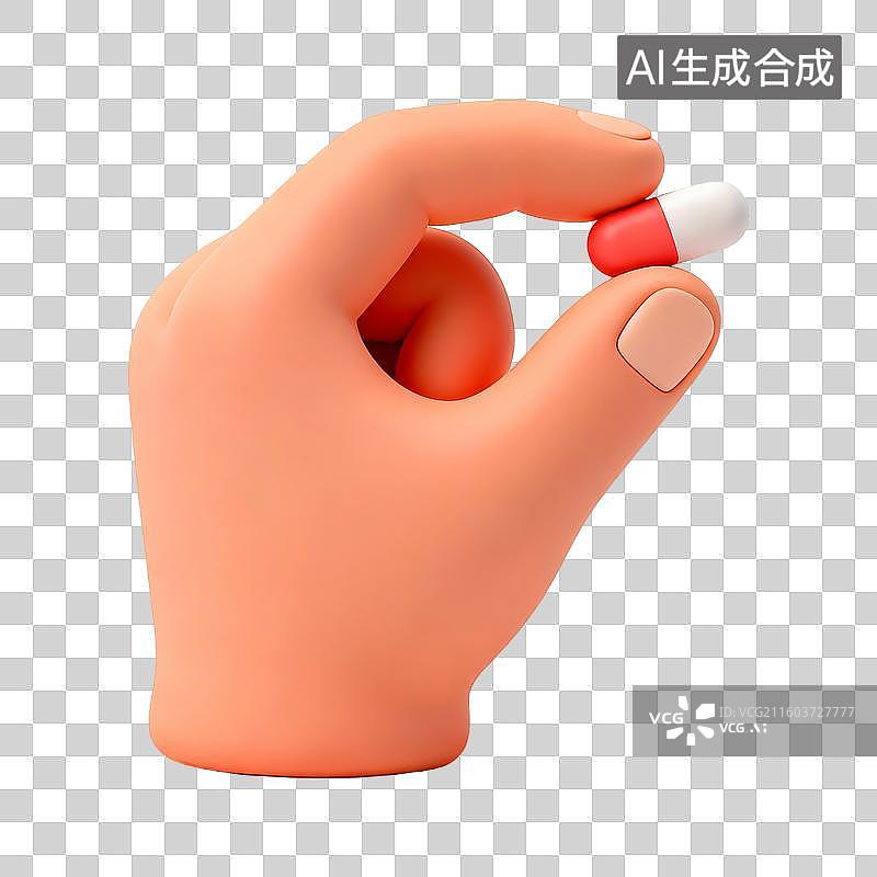 【AI数字艺术】3D立体粘土风格手拿着药丸免抠元素图片素材