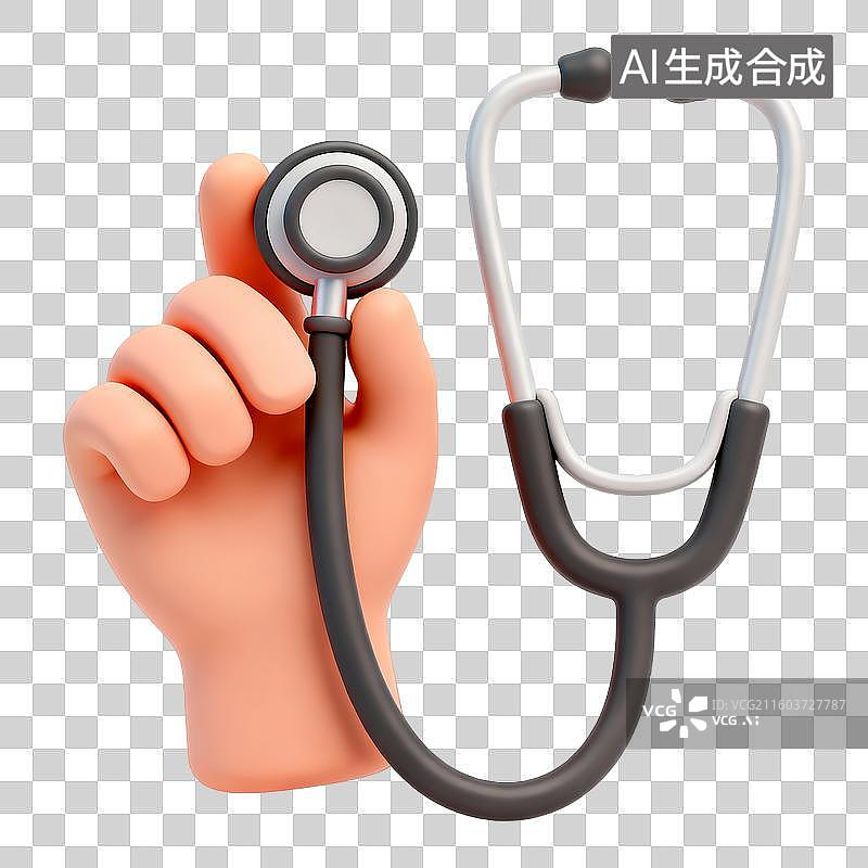 【AI数字艺术】3D立体粘土风格手拿着听诊器免抠元素图片素材