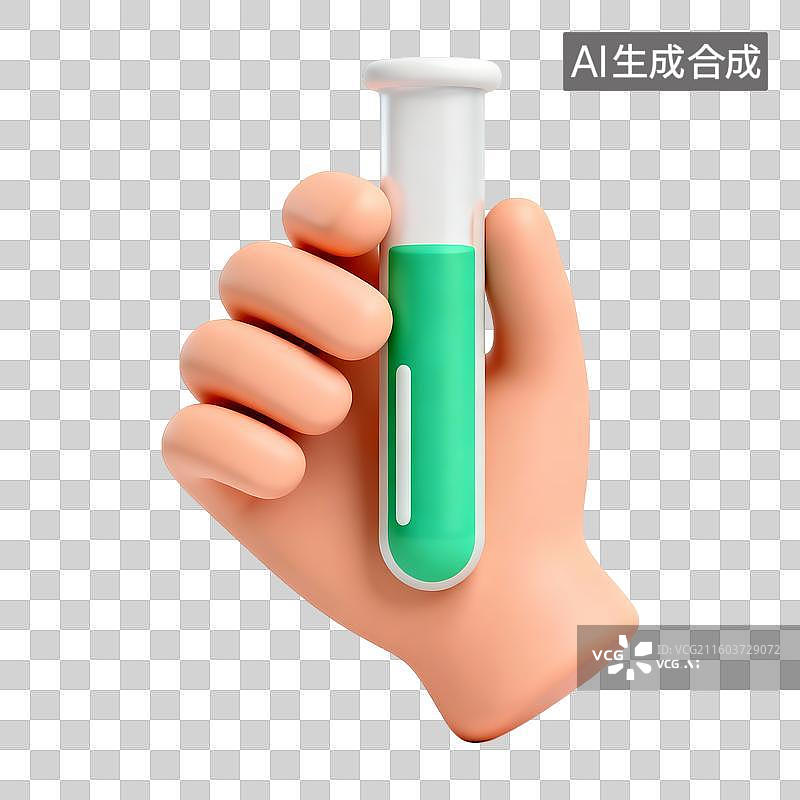 【AI数字艺术】3D立体粘土风格手拿试管免抠元素图片素材