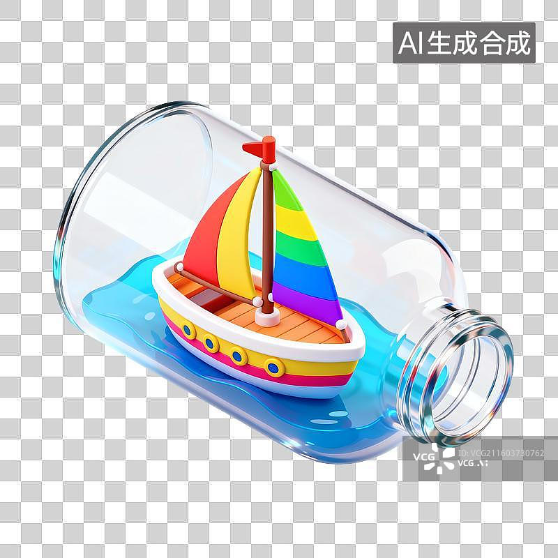 【AI数字艺术】玻璃瓶里的帆船插画图片素材