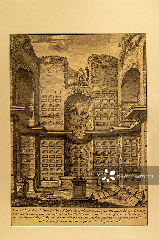 辽宁省博物馆“古罗马时期女性主题文物展”：《利维亚的自由民和仆人的墓地》蚀刻版画（蚀刻版画）图片素材