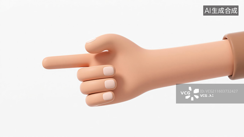 【AI数字艺术】白色背景下卡通小手举起手指食指指着一个方向图片素材