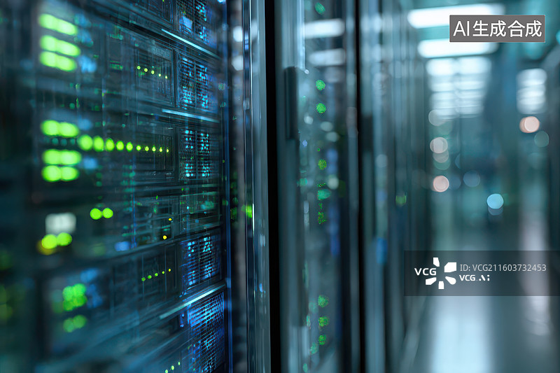 【AI数字艺术】数据中心服务器机柜LED灯科技场景图片素材