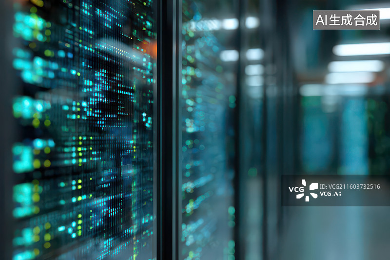 【AI数字艺术】数据中心服务器机柜LED灯科技场景图片素材