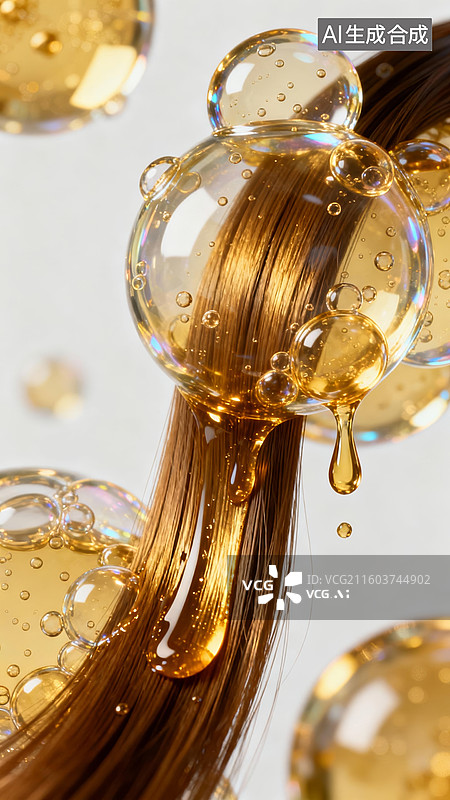 【AI数字艺术】金色发油滋养风美发护理场景图片素材