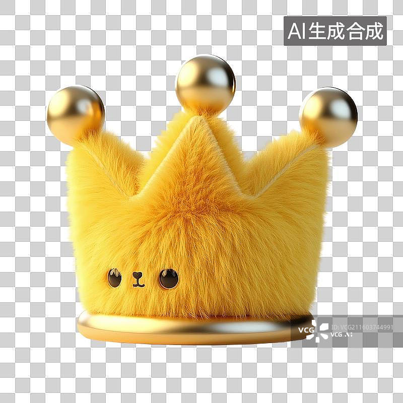 【AI数字艺术】3D渲染，毛绒绒的皇冠，免抠元素图片素材