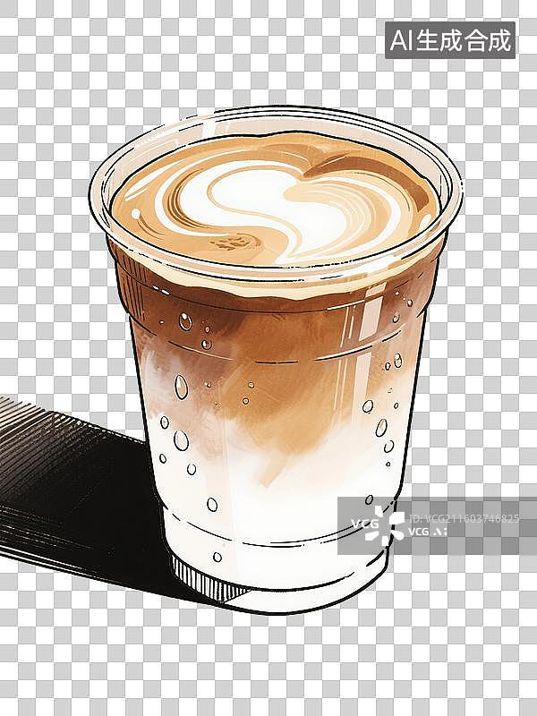【AI数字艺术】手绘插画，奶茶，拿铁咖啡，生椰拿铁，免抠元素图片素材