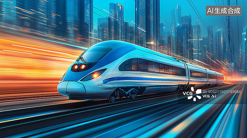 【AI数字艺术】未来感高速列车穿行插画图片素材