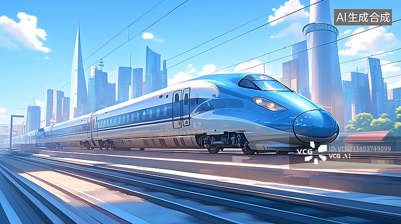 【AI数字艺术】未来感高速列车穿行插画图片素材