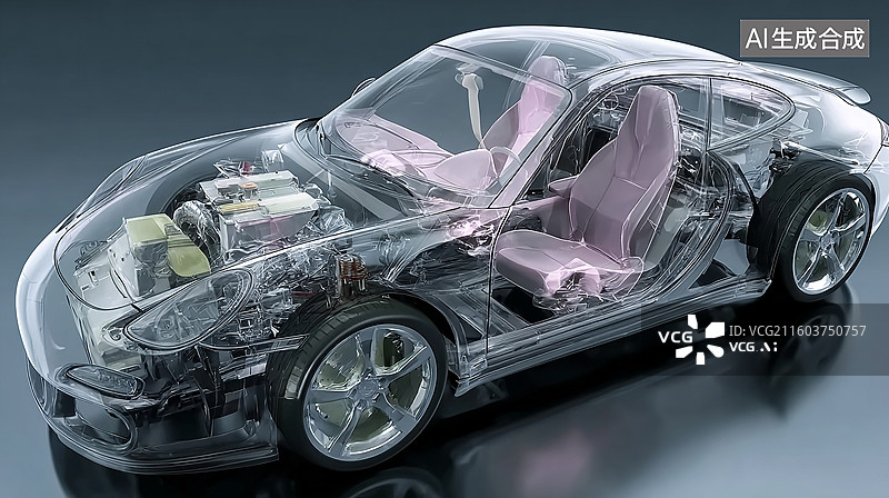 【AI数字艺术】透明汽车内部结构展示图片素材