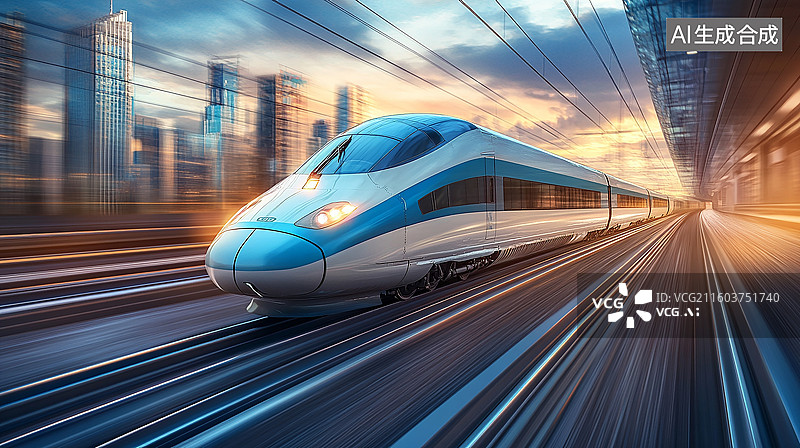 【AI数字艺术】未来感高速列车城市穿行图片素材