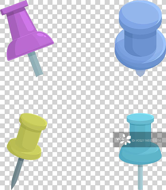 彩色的图钉套装，孤立在白色背景上图片素材